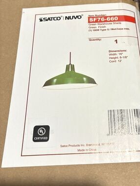 SATCO NUVO  Lighting 1 Light 16" Pendant - Warehouse Shade, Green - SF76-660